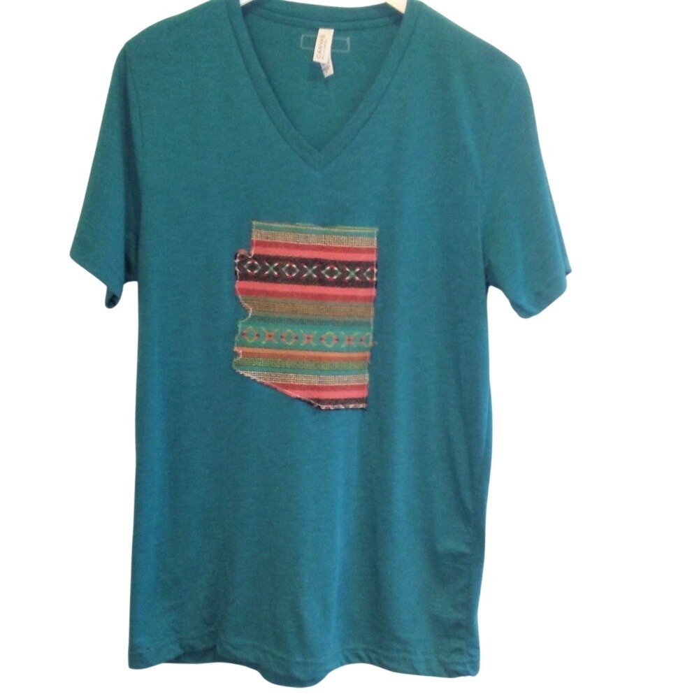 Bella Canvas Arizona State Patch V-Neck T-Shirt Teal Southwestern Medium‎